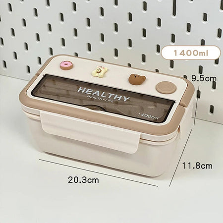 Cute Portable Lunch Box With Compartment For Girls School Kids Plastic Picnic Bento Box Microwave Food Storage Containers 1400ml