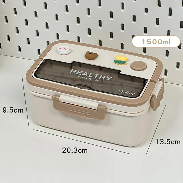 Cute Portable Lunch Box With Compartment For Girls School Kids Plastic Picnic Bento Box Microwave Food Storage Containers 1500ml