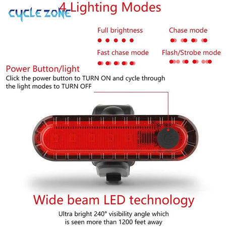Cycle Zone USB Rechargeable Red Bike Tail Light