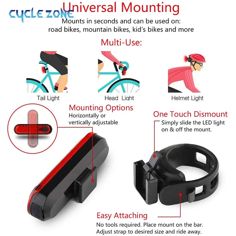 Cycle Zone USB Rechargeable Red Bike Tail Light
