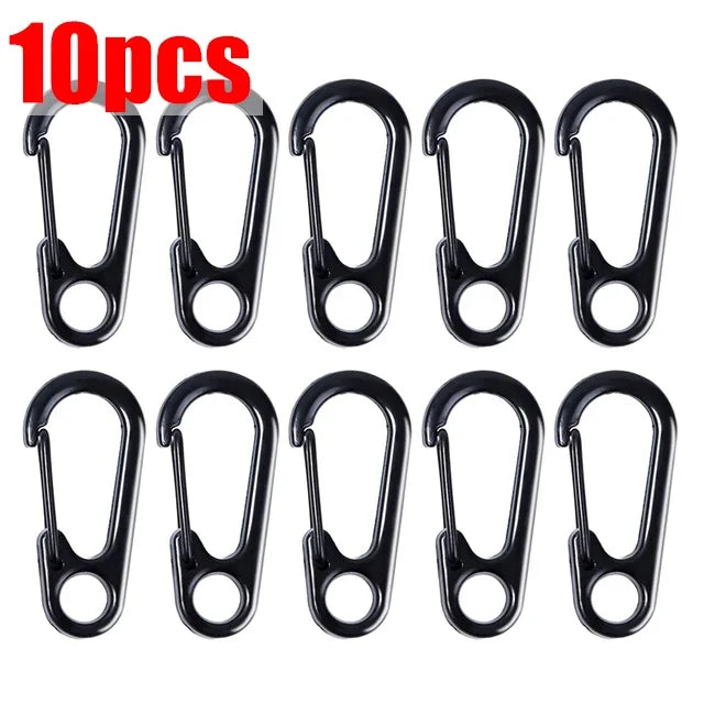D-Ring Key Chain Carabiner Clips - Set of 10, 20, or 30  10pcs (Black)