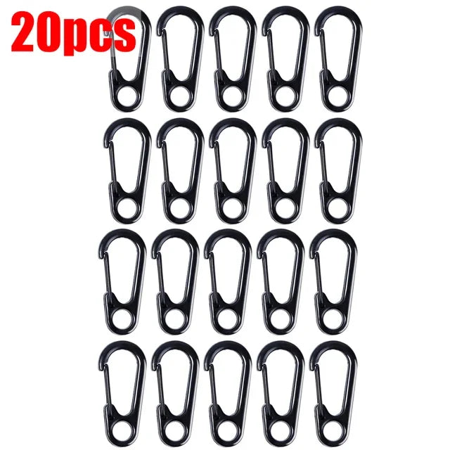 D-Ring Key Chain Carabiner Clips - Set of 10, 20, or 30  20pcs (Black)