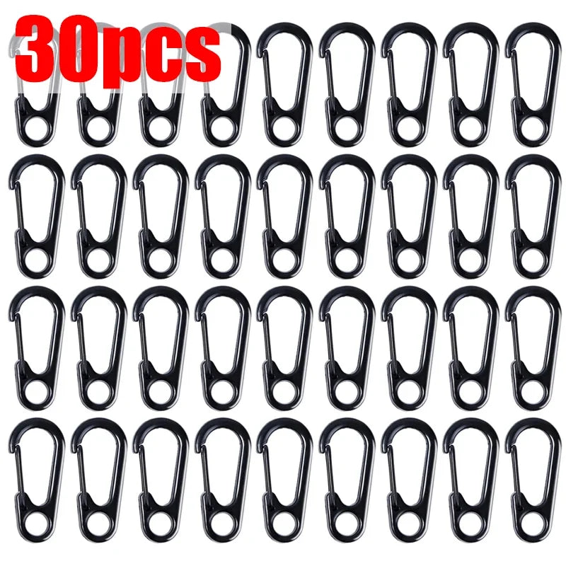 D-Ring Key Chain Carabiner Clips - Set of 10, 20, or 30  30pcs (Black)