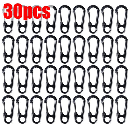 D-Ring Key Chain Carabiner Clips - Set of 10, 20, or 30  30pcs (Black)