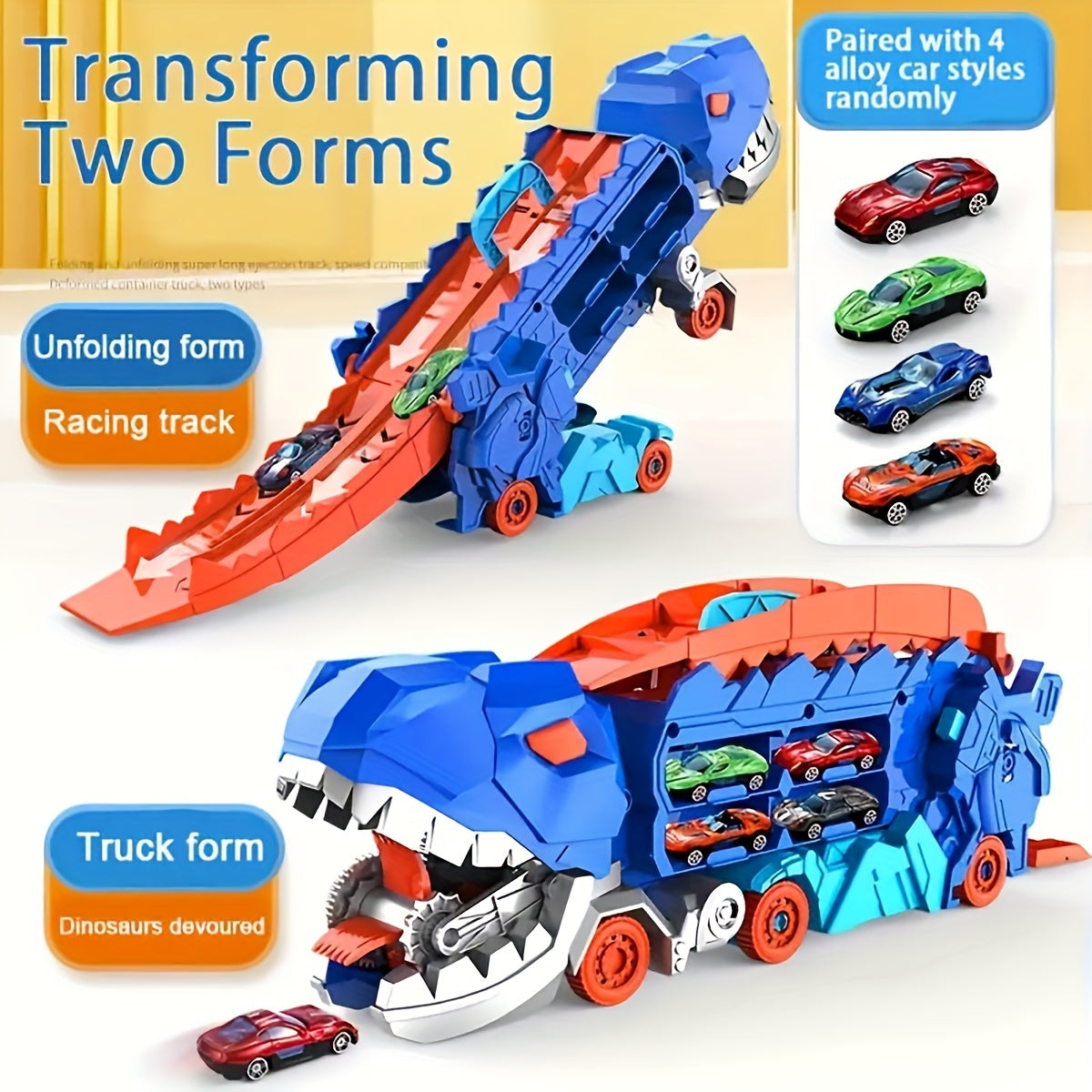 Dinosaur Ultimate Hauler Track Toy - Transforming Truck and T-rex With 4 Cars