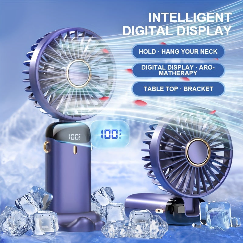 Portable Handheld Fan With Digital Display &amp; 5 Speed Settings