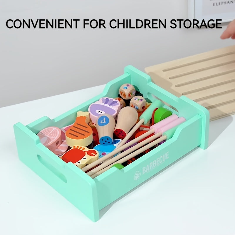 Wooden Deluxe Barbecue Grill &amp; Cooking Toy Set - Includes Seasonings and 2 Ropes