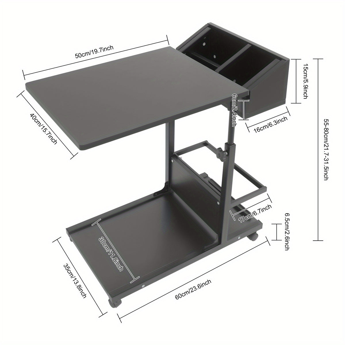 Black Mobile Side Table &ndash; Height Adjustable C-Shaped