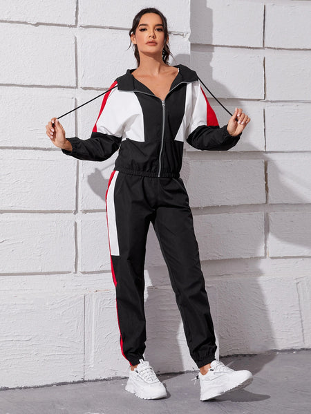Multicolour Colour Block Hooded Jacket &amp; Cropped Sweatpants Set