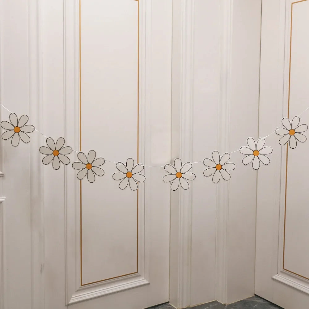 Daisy Happy Birthday Party Decoration Banner White Flower Garland 5M C