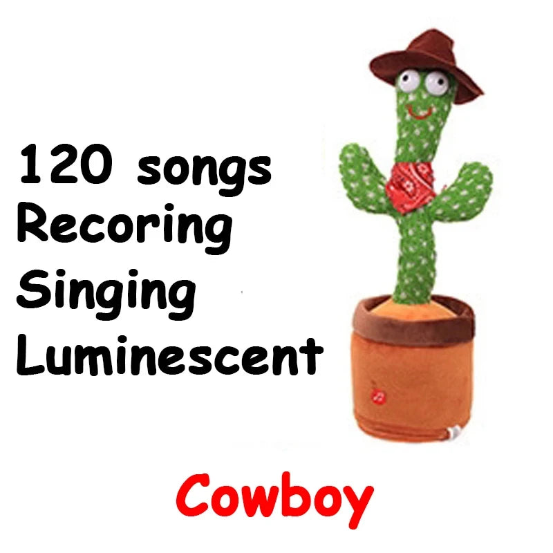 Dancing Cactus Repeat Talking Toy Electronic Plush Toys Can Sing Record Lighten USB Early Education Funny Gift Interactive Bled Cowboy
