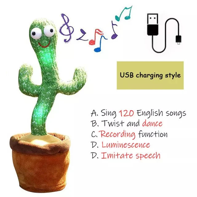 Dancing Cactus Repeat Talking Toy Electronic Plush Toys Can Sing Record Lighten USB Early Education Funny Gift Interactive Bled Dancing Cactus