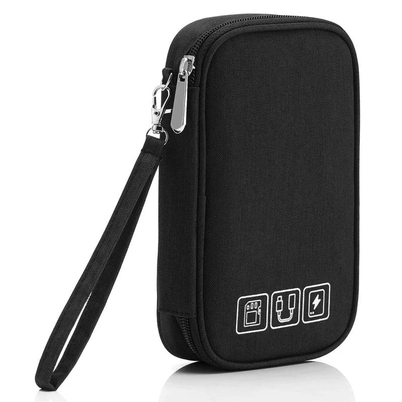 Data Cable Storage Bag, Portable Headphone Manager, Digital Gadget Suitcase, Double-layer Digital USB Hard Drive Protection Bag black