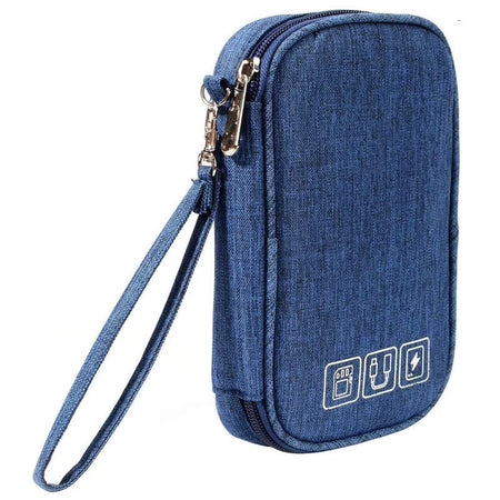 Data Cable Storage Bag, Portable Headphone Manager, Digital Gadget Suitcase, Double-layer Digital USB Hard Drive Protection Bag blue
