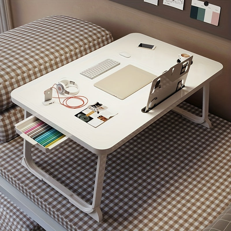 Foldable Bedside Table &ndash; Dual-Purpose Design with Drawer and Cup Holder