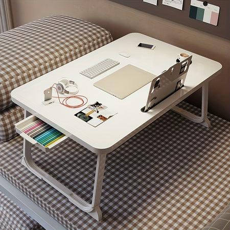 Foldable Bedside Table &ndash; Dual-Purpose Design with Drawer and Cup Holder