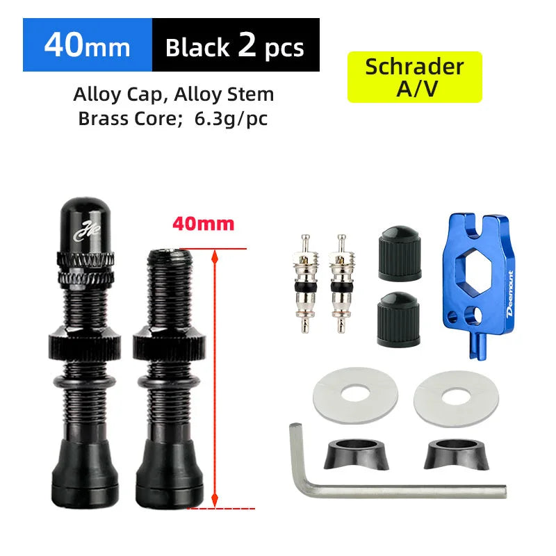 Deemount 2PCS Schrader A/V Valves for MTB &amp;amp; Road Bike Tubeless Rims