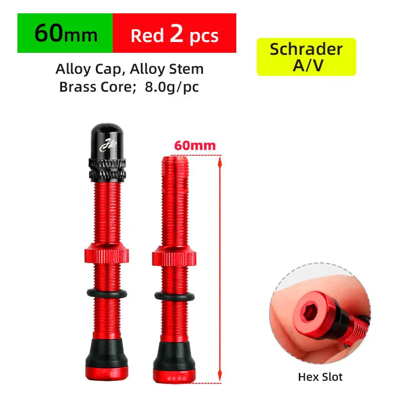 Deemount 2PCS Schrader A/V Valves for MTB &amp;amp; Road Bike Tubeless Rims AV 60mm Red 1Pair / Russian Federation