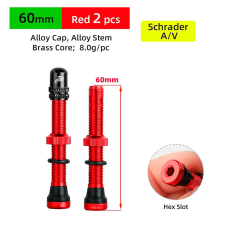Deemount 2PCS Schrader A/V Valves for MTB &amp;amp; Road Bike Tubeless Rims AV 60mm Red 1Pair / Russian Federation