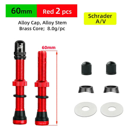 Deemount 2PCS Schrader A/V Valves for MTB &amp;amp; Road Bike Tubeless Rims AV 60mm Red  2P MA2 / China