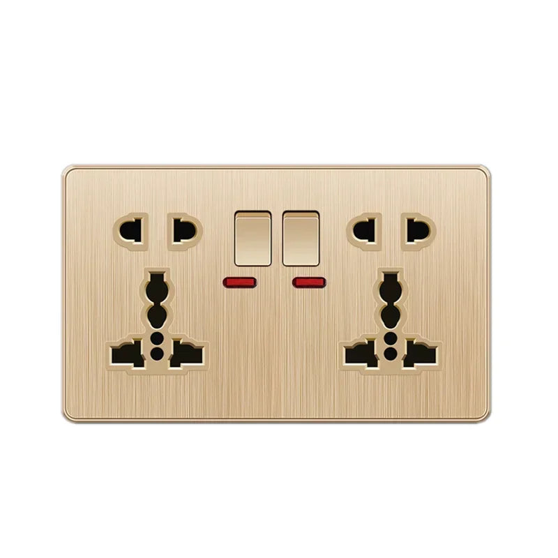 Depoguye Gold 13A UK Plug USB Wall Power Socket, Universal 10-hole outlet with Switch Electrical wall outlet with usb charger 2gang 10pin / 110-250V