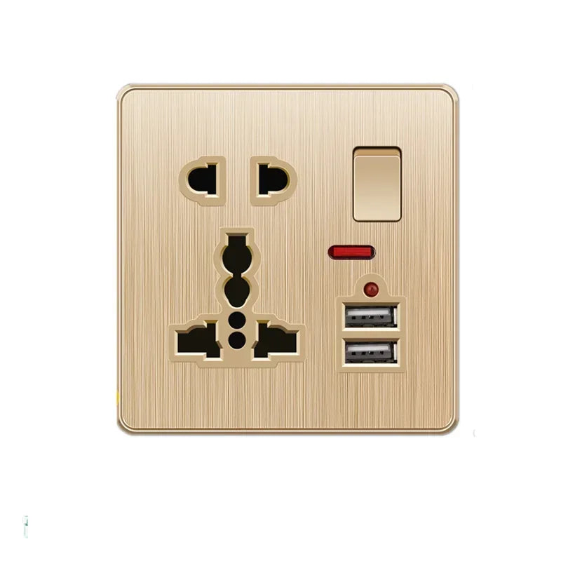 Depoguye Gold 13A UK Plug USB Wall Power Socket, Universal 10-hole outlet with Switch Electrical wall outlet with usb charger Universal socket / 110-250V
