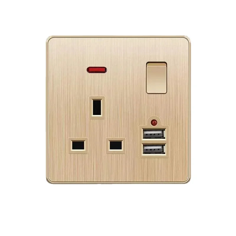 Depoguye Gold 13A UK Plug USB Wall Power Socket, Universal 10-hole outlet with Switch Electrical wall outlet with usb charger USB socket / 110-250V