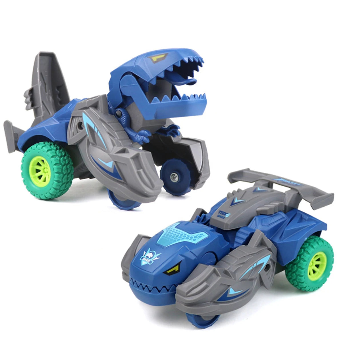 Dinosaur Car Deformation Car Toys Inertial Sliding One Step Action Collision Transform Mini Tyrannosaurus Rex Vehicles Toy Kids Blue