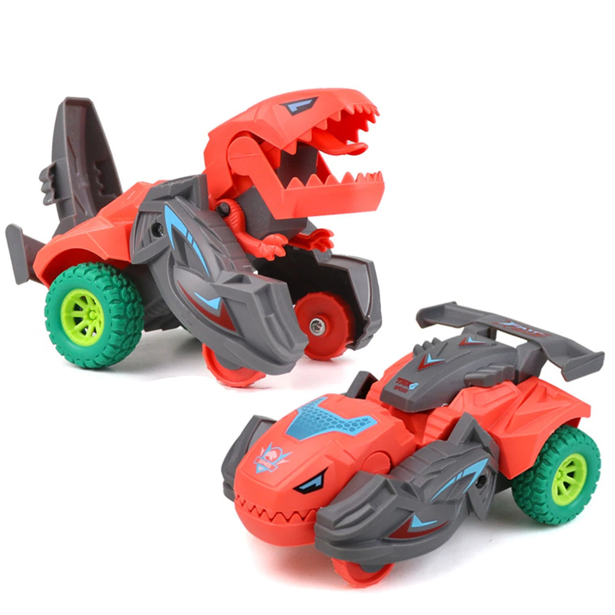 Dinosaur Car Deformation Car Toys Inertial Sliding One Step Action Collision Transform Mini Tyrannosaurus Rex Vehicles Toy Kids Red