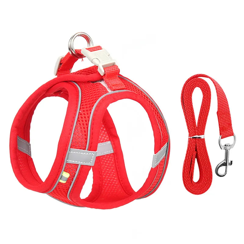 Dog Harness Leash Set for Small Dogs Adjustable Puppy Cat Harness Vest French Bulldog Chihuahua Pug Outdoor Walking Lead Leash Red / L 8-12 kg