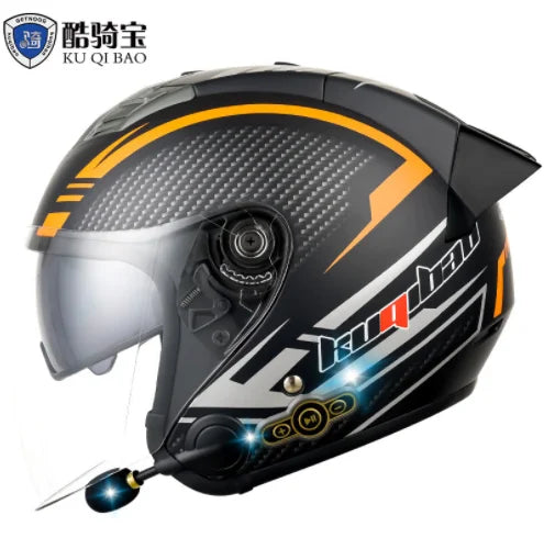 DOT Approved Open Face 3/4 Motorcycle Helmet with Build-In Bluetooth Headset Earphone and Detachable Liner