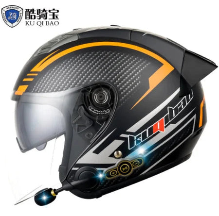 DOT Approved Open Face 3/4 Motorcycle Helmet with Build-In Bluetooth Headset Earphone and Detachable Liner