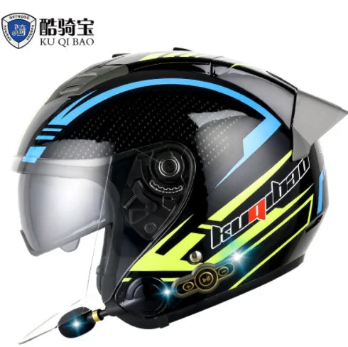 DOT Approved Open Face 3/4 Motorcycle Helmet with Build-In Bluetooth Headset Earphone and Detachable Liner