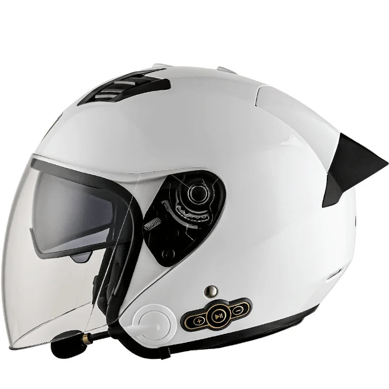 DOT Approved Open Face 3/4 Motorcycle Helmet with Build-In Bluetooth Headset Earphone and Detachable Liner