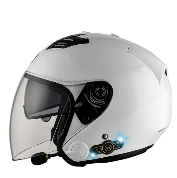 DOT Approved Open Face 3/4 Motorcycle Helmet with Build-In Bluetooth Headset Earphone and Detachable Liner