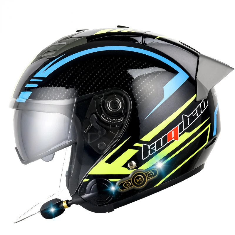 DOT Approved Open Face 3/4 Motorcycle Helmet with Build-In Bluetooth Headset Earphone and Detachable Liner