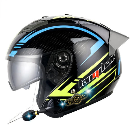 DOT Approved Open Face 3/4 Motorcycle Helmet with Build-In Bluetooth Headset Earphone and Detachable Liner