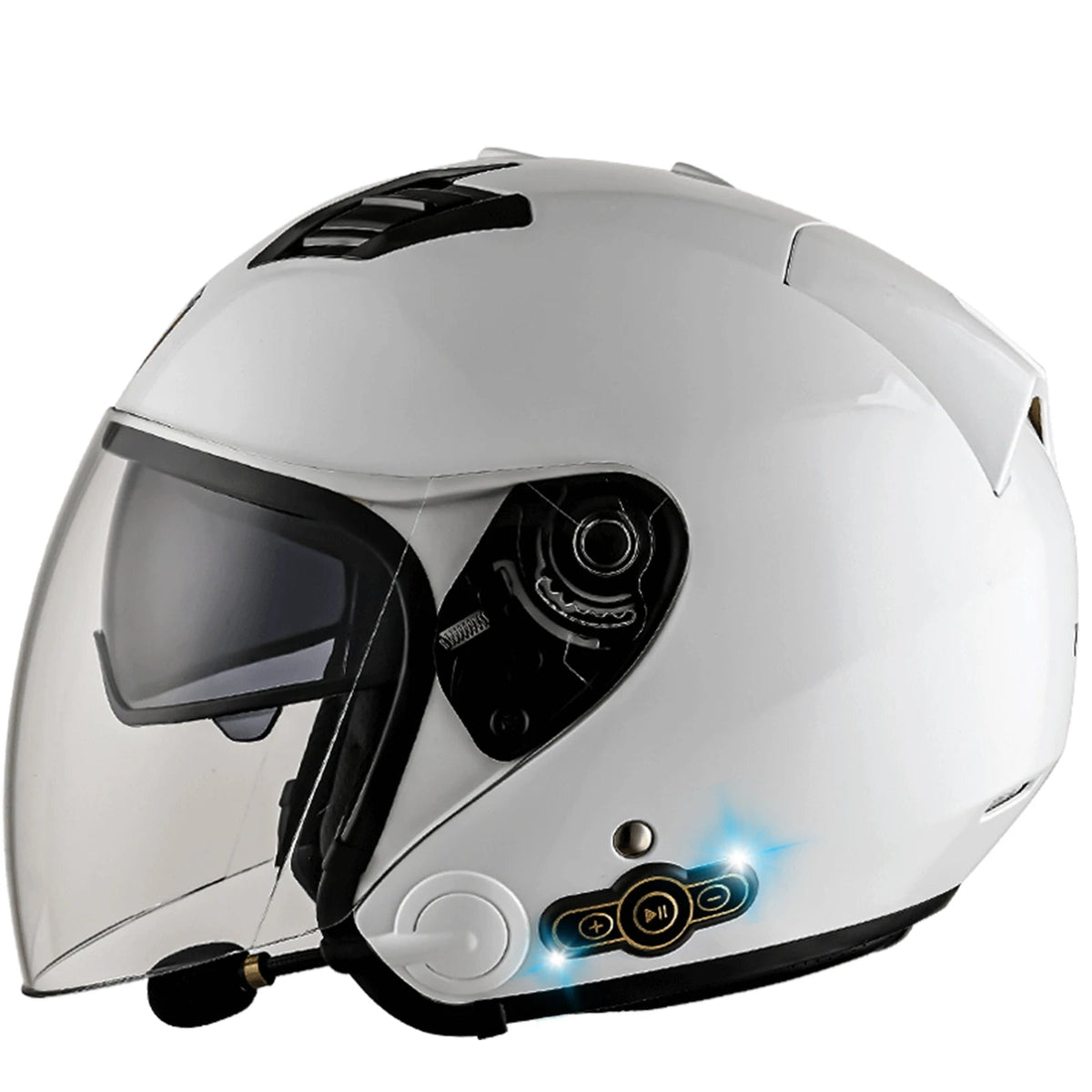 DOT Approved Open Face 3/4 Motorcycle Helmet with Build-In Bluetooth Headset Earphone and Detachable Liner