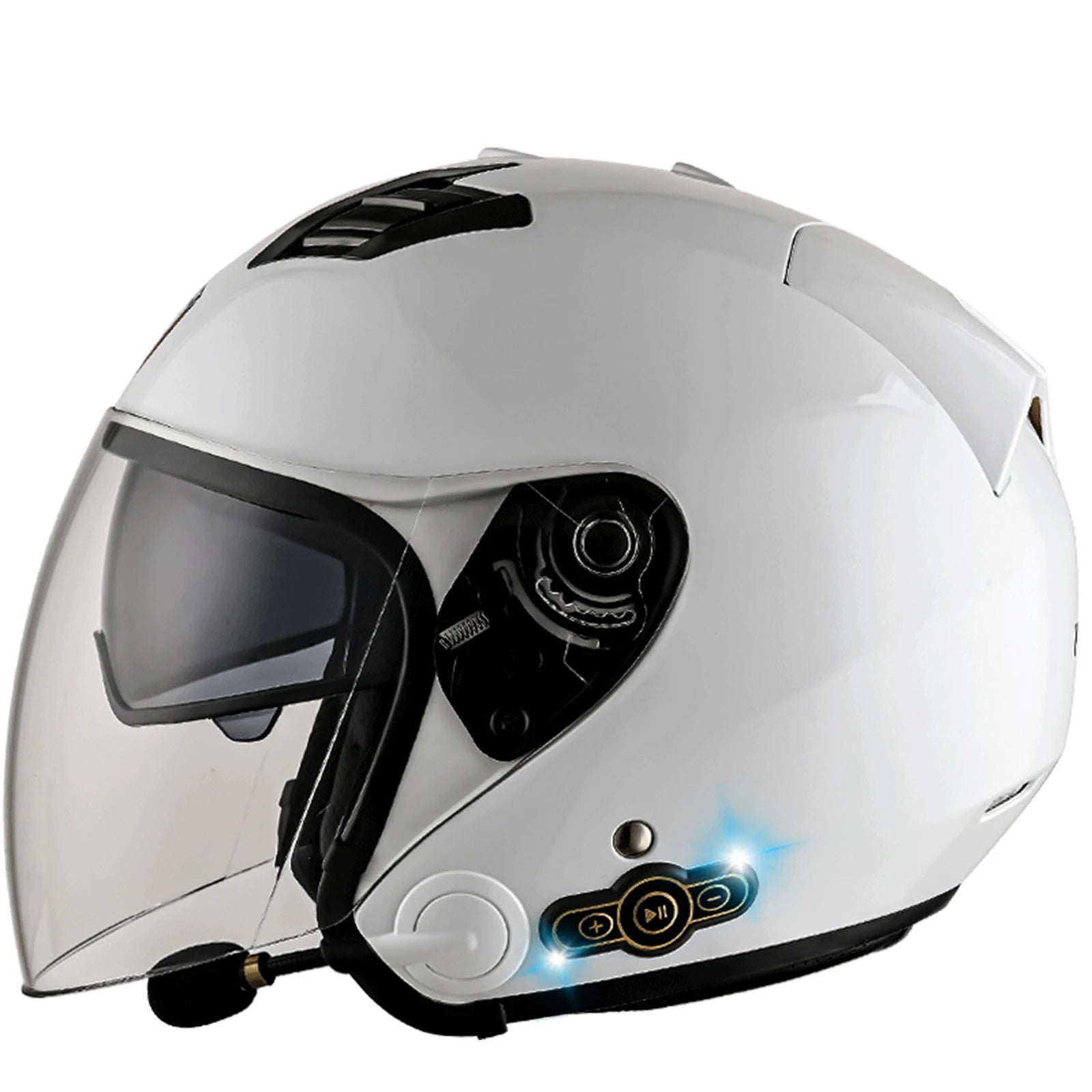 DOT Approved Open Face 3/4 Motorcycle Helmet with Build-In Bluetooth Headset Earphone and Detachable Liner