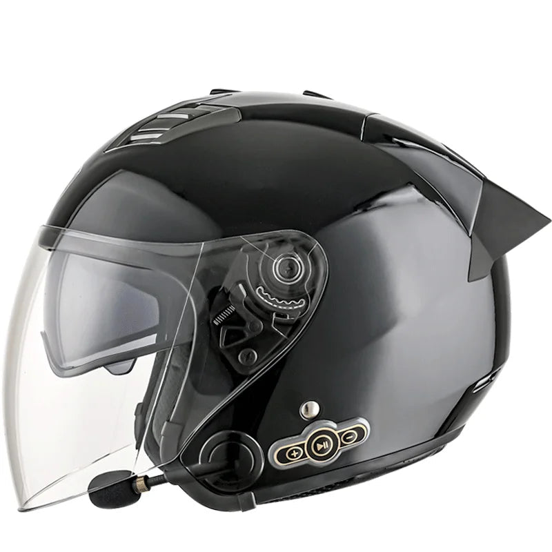 DOT Approved Open Face 3/4 Motorcycle Helmet with Build-In Bluetooth Headset Earphone and Detachable Liner