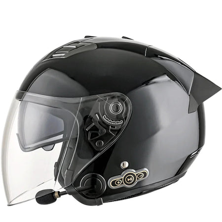 DOT Approved Open Face 3/4 Motorcycle Helmet with Build-In Bluetooth Headset Earphone and Detachable Liner