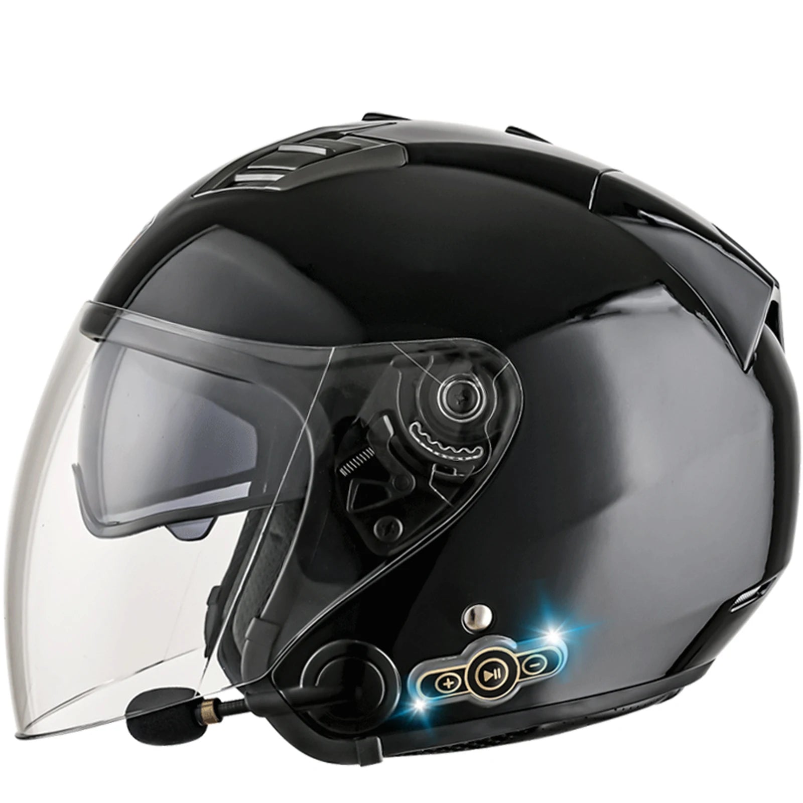 DOT Approved Open Face 3/4 Motorcycle Helmet with Build-In Bluetooth Headset Earphone and Detachable Liner