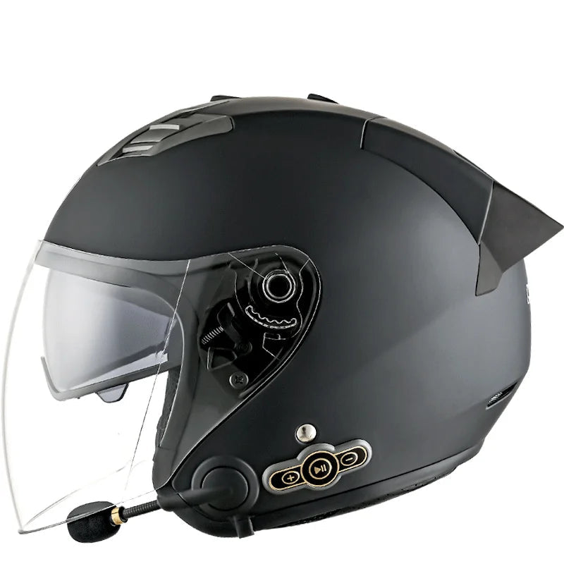 DOT Approved Open Face 3/4 Motorcycle Helmet with Build-In Bluetooth Headset Earphone and Detachable Liner