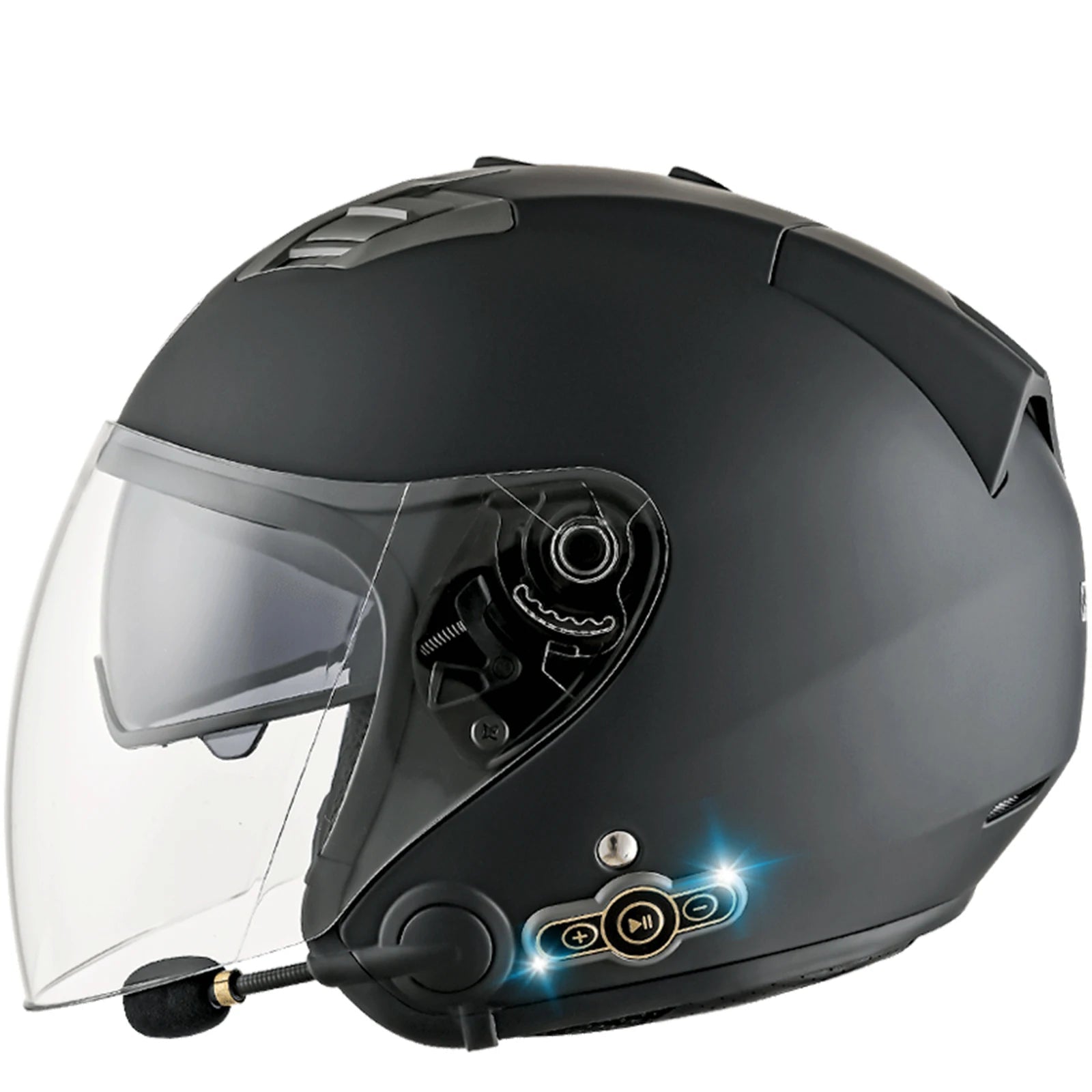 DOT Approved Open Face 3/4 Motorcycle Helmet with Build-In Bluetooth Headset Earphone and Detachable Liner