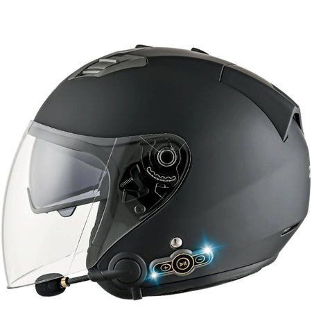DOT Approved Open Face 3/4 Motorcycle Helmet with Build-In Bluetooth Headset Earphone and Detachable Liner
