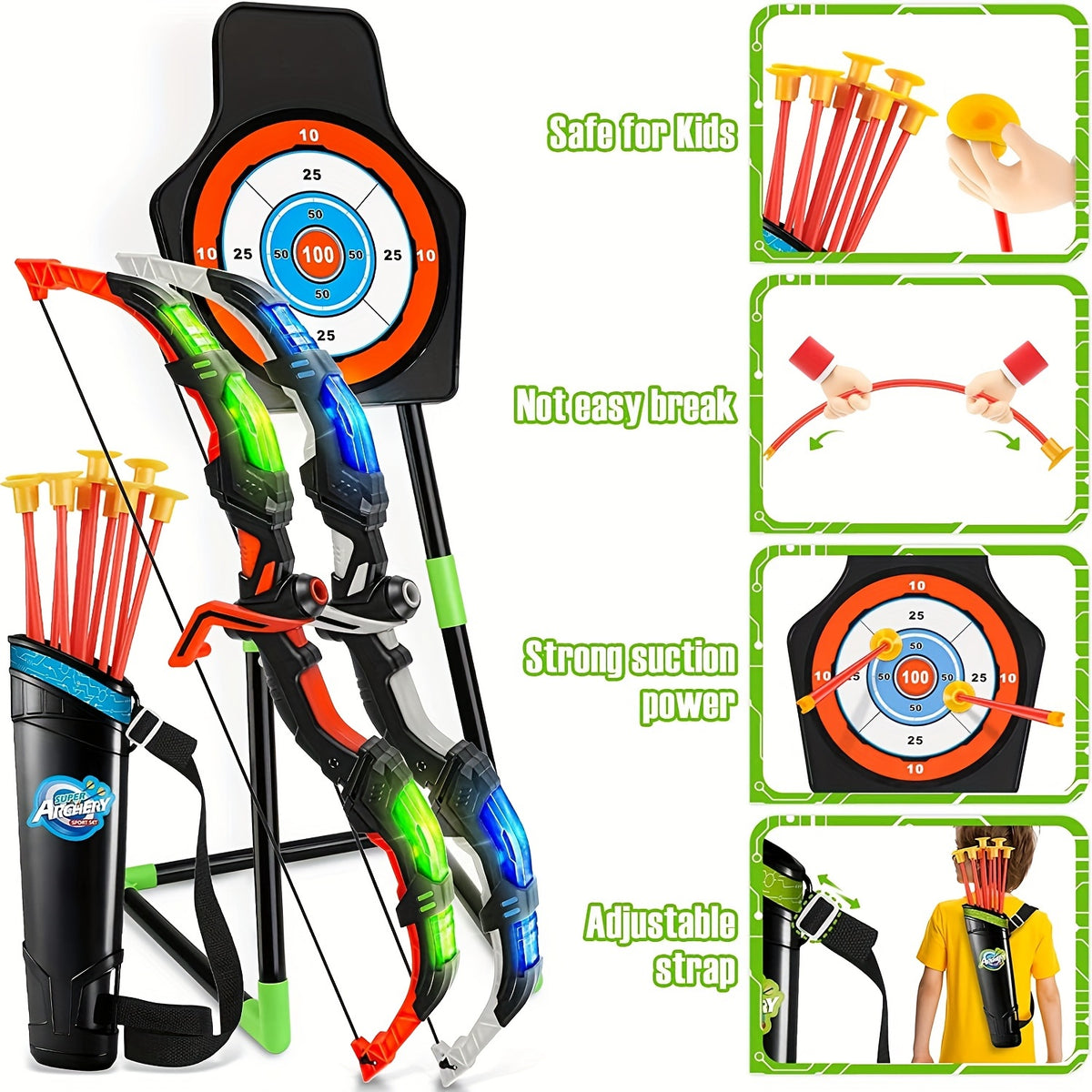 Kids LED Light Bow And Arrow Toy Set - 2 Bows, 20 Suction Cup Arrows, Target