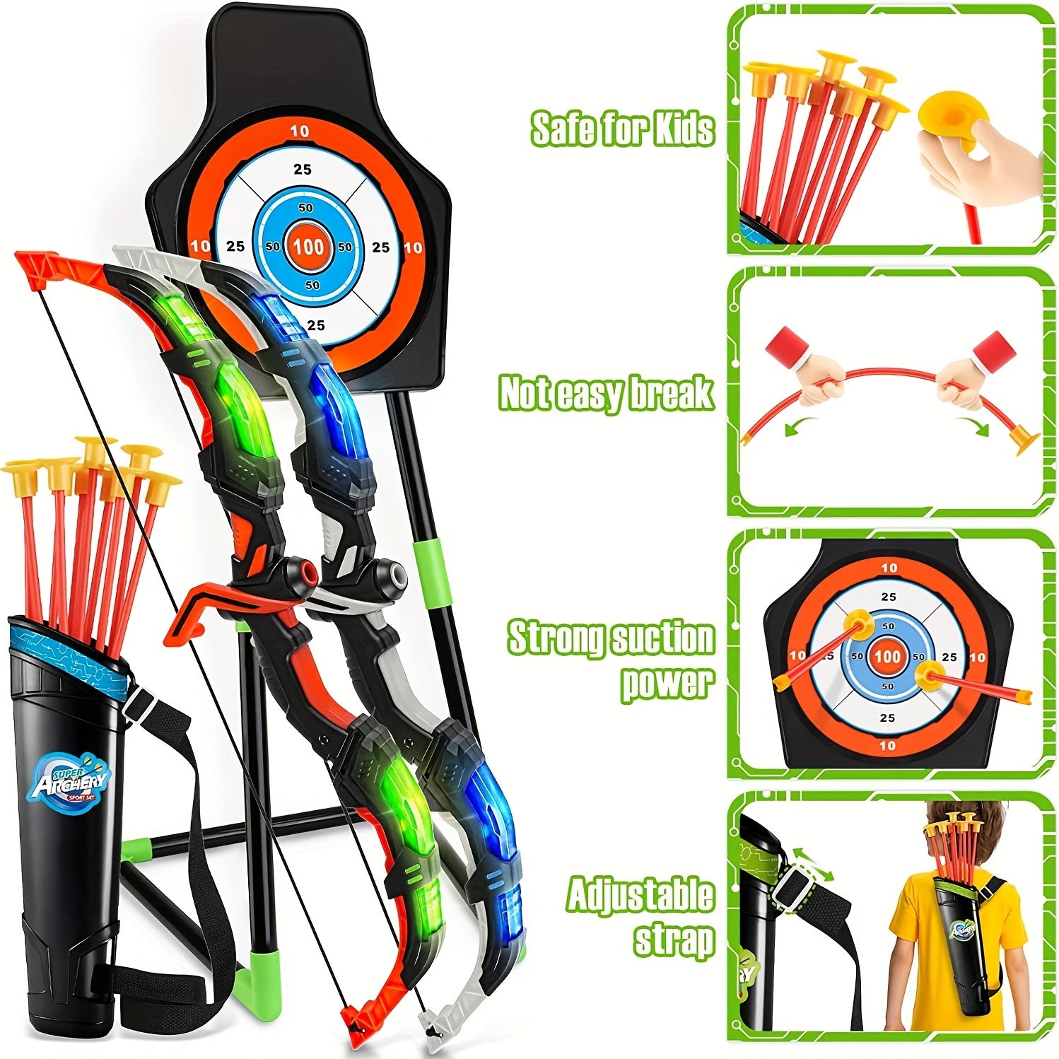 Kids LED Light Bow And Arrow Toy Set - 2 Bows, 20 Suction Cup Arrows, Target