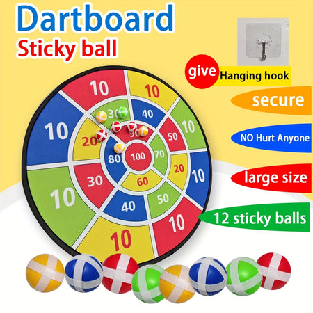 Large Sticky Dart Board Set with 12 Balls - Outdoor &amp; Indoor Toy for Kids in