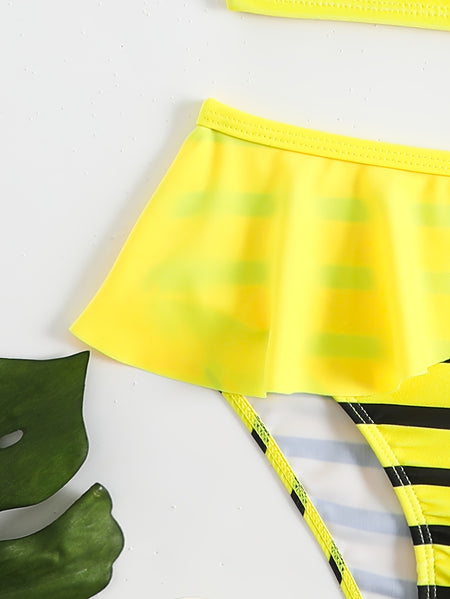 Little Bee Bow-Detail Striped Tankini for Young Girls