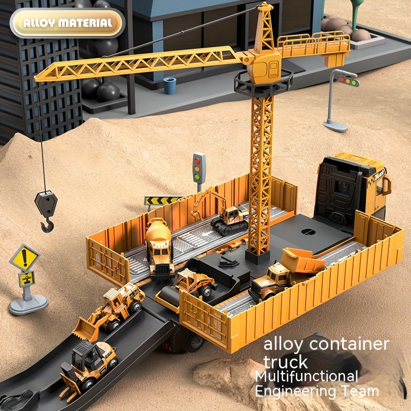 Container Loader Toy Alloy Container Engineering Vehicle Set Toy with Ejectable Large Crane ...